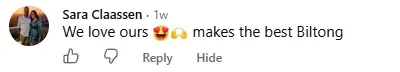 Facebook comment: We love ours, makes the best biltong