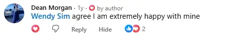 Facebook comment from Dean Morgan: I am extremely happy with mine