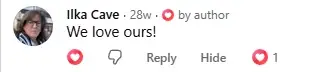 Facebook comment from Ilka Cave: We love ours!
