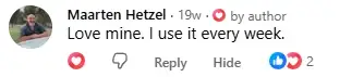 Facebook comment from Maarten Hetzel: Love mine. I use it every week.