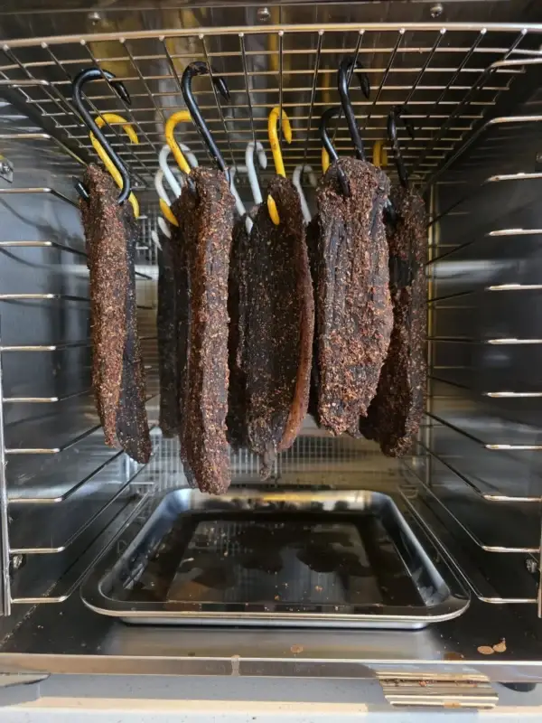 36 stainless steel hooks on the Biltong Boss KK11 hanging rack